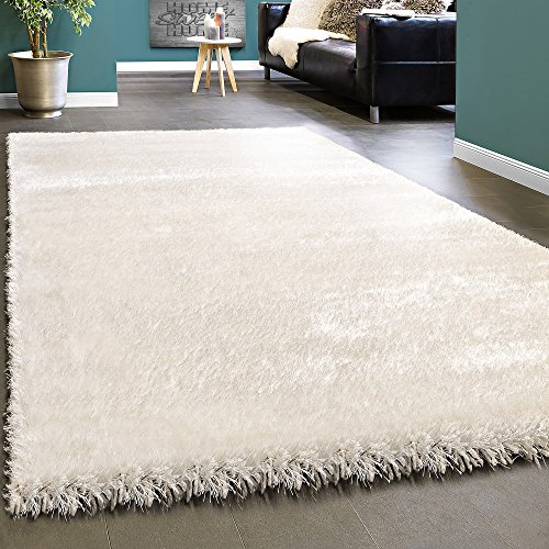 Paco Home Edler Teppich Shaggy Hochflor Einfarbig Flauschig Glänzend In Weiß, Grösse:80x150 cm