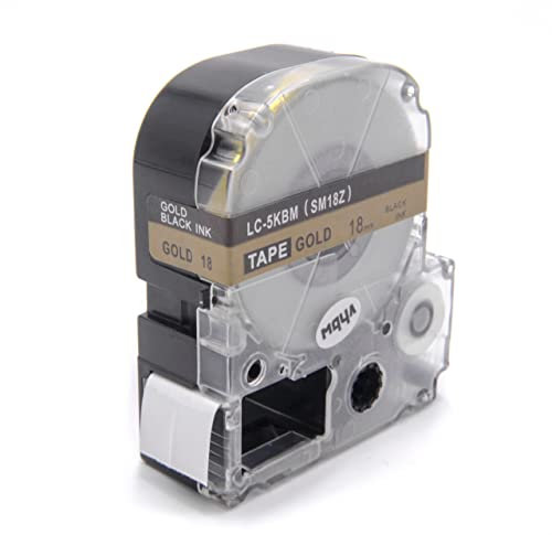vhbw Schriftband-Kassette kompatibel mit Epson LM-700, LW-400, LW-500, LW-900P, OK200, OK300, OK500P, OK720 Etiketten-Drucker 18mm Schwarz auf Gold