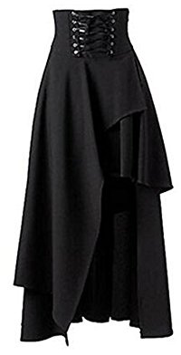 Taiduosheng schwarzer Damenrock, vorne kurz, hinten lang, mit Schnürtaille, Gothic- / Punk-Look