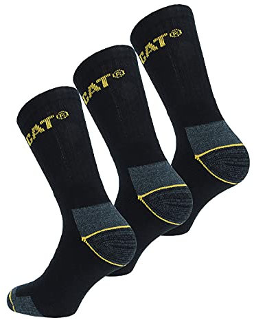 Caterpillar 3 Paare Herren-Arbeitssocken Unfallverhütung Verstärkt an Ferse und Spitze mit verstärktem Schuss Garn von ausgezeichneter Qualität Baumwollschwamm - Schwarz 39-42