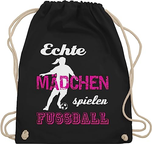 Turnbeutel Rucksack - Fussball EM 2024 - Echte Mädchen spielen Fußball - Unisize - Schwarz - geschenk fußball-rucksack fussballer maedchen beutel fussballrucksack fußballer mädels stoffbeutel