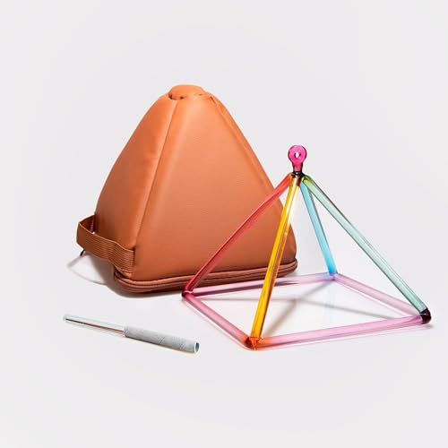 TOPFUND Rainbow Crystal Singing Pyramid 10 inch with Artificial Leather Carrying Case and Quartz Suede Striker