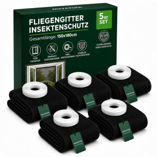Novatool 5X Fliegengitter Fenster 150x180 anthrazit individuell kürzbar Insektenschutz Fliegennetz Fensternetz Mückennetz Mückengitter Fenstergaze (5, Fliegengitter)
