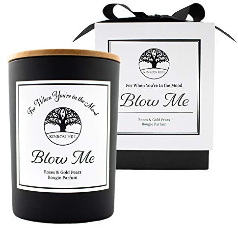 Blow Me - Roses & Gold Pears, Natural Soy Wax Candle, Funny & Witty Gift Box for Women, Luxury, Matte Black Jar, Aromatherapy, Long Lasting, Highly Scented, Essential Oils, 9 oz.