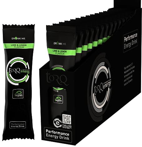 Torq Bebida energética Lima Limon, isotónica - Polvo de electrolitos, alto contenido de carbohidratos 30 g por 500 ml y alto contenido de sodio - Paquetes de una sola porción - Caja de 15