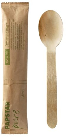 PAPSTAR 88007 50 Löffel, Holzpure 16 cm natur einzeln verpackt in Papierbeutel >>Im Karton 500 Stück