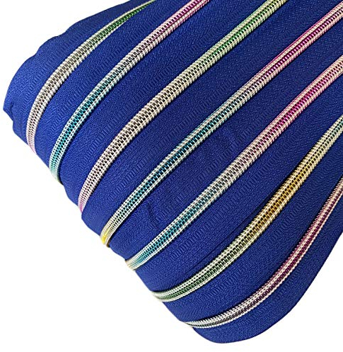 Schnoschi 2 m royalblauer 5mm endlos Reißverschluss mit Regenbogeneffekt 5 mm Laufschiene + 5 Zipper, Spiralreißverschluss