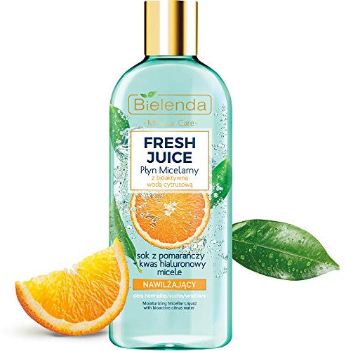 Bielenda Fresh Juice - For Daily Washing And Cleansing Of The Face - Leaves The Skin Matt, Normalized And Detoxified-Moisturizing Micellar Liquid With Bioactive Citrus Water Orange Juice - 500 ml