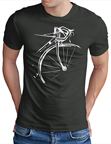 OM3® Bicycle Fahrrad T-Shirt - Herren - Vintage Radsport Radfahrer - Dark Grey, XXL