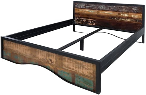 MASSIVMOEBEL24.DE Bett Altholz 180x200 Mehrfarbig lackiert Industrial #108