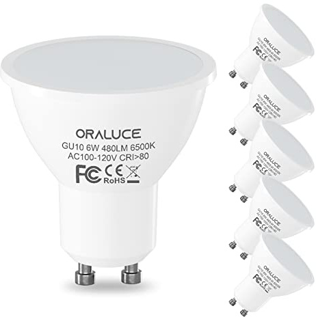 ORALUCE GU10 LED Bulb 50 Watt, 6500K Cool White MR16, 6 Pack