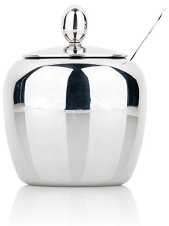 GRSPEHS Zuccheriera, dispenser per zucchero, zuccheriera in acciaio inox con coperchio e cucchiaio da zucchero, condimenti e spezie, a forma di mela (270 ml)