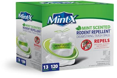 Mint-X MintFlex Rodent Repellent Trash Bags, 13 Gallon, 120 Count, White