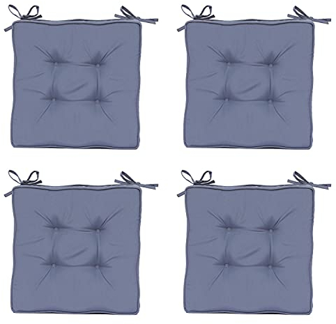 RACE LEAF Stuhlauflagen,Küche Esszimmerstuhlkissen,Quadratische Baumwoll-Stuhlauflagen mit Riemen für Zuhause,Büro,Auto (4er Pack, Hellgrau)