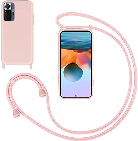 GoodcAcy Funda con Cuerda para Xiaomi Redmi Note 10 Pro 4G,Carcasa Silicona Líquida Correa Colgante Ajustable Collar Correa de Cuello Cadena Cordón Case para Redmi Note 10 Pro MAX, Pink