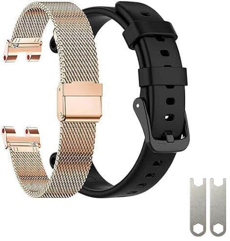 EANWireless Kompatibel mit Garmin Lily, Milanaise-Armband aus Edelstahl und Silikon, Sportarmband, Ersatzarmband, schlankes Zubehör für Damen-Smartwatch, Roségold + Schwarz