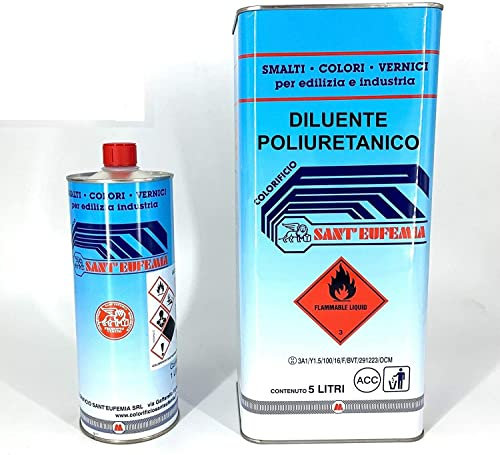 SOLVENTE POLIURETANICO DILUENTE COLORI SINTETICI PROFESSIONALE TRE FORMATI1-5-25 LT (1 LITRO), Trasparente