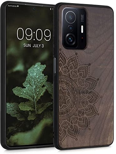 kwmobile Hülle kompatibel mit Xiaomi 11T / 11T Pro Hülle - Holz Case - Handy Cover - TPU Handyhülle in Dunkelbraun Aufgehende Sonne