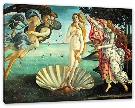Pixxprint Sandro Botticelli - Die Geburt der Venus, Weiß, Größe: 60x40cm, Leinwandbild, fertig gespannt, Wandbild, Dekoration, Kunstdruck, kein Poster