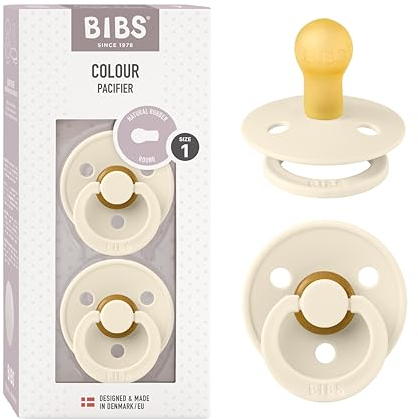 BIBS Colour Schnuller 2er-Pack, BPA-frei, Kirschform Nippel. Naturkautschuk/Latex, Hergestellt in Dänemark, Größe 1 (0-6 Monate), Ivory