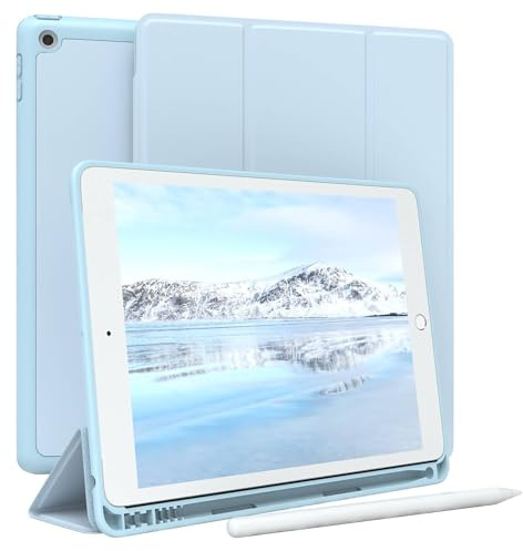 EAZY CASE - Schutzhülle mit Stifthalter für iPad 7 8 9 (2019,2020,2021) Case 10.2 Zoll Hülle mit Stifthalterung Tablet Cover Touchpen Smartcase aufstellbar Klappcase Auto Sleep Wake Up Etui Blau