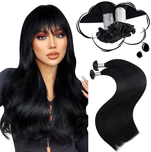 Moresoo Schwarz Keratin Bondings Extensions Echthaar 16/40cm Zoll Unsichtbar Remy Pre Bonded Echthaar Extensions Bondings U Tip Extensions Schwarz #1 50 Stück Haarextension Echthaar Bondings 50g
