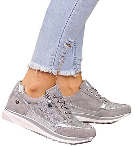 Minetom Femme Chaussures De Course PU Running Baskets Chaussures De Sport Outdoor Fitness Gym Éclair Sneakers A Gris 43 EU