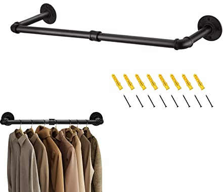 iMeshbean Kleiderstange Industrial 91.5 cm Kleiderständer Wandmontage, Garderobenständer Retro Schwarz Garderobenstange Stabil,Abnehmbare Wandgarderobe für Flur, Wohnzimmer, bis 50 kg Belastbar