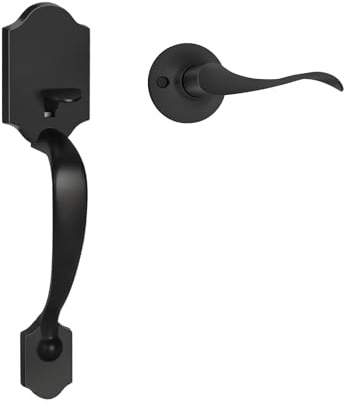 Haidms Front Door Handle Black, Entry&Exterior Door Handles and Reversible Handle Lever,Single Cylinder Door Handle Set with Lower Half Lever for Left and Right Hand Door, Matte Black