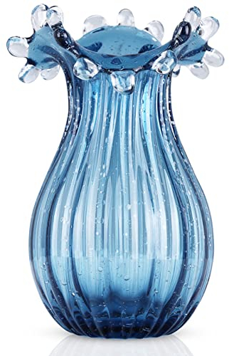 Geblasene Glasvase, Einzigartige Blaue Vase, Tischdekoration, Moderne Kunstvase, Wohnzimmer, Hochzeit, Büro, Tafelaufsatz, Blumen