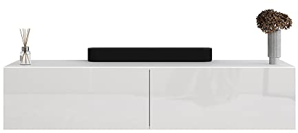Planetmöbel West TV-Schrank, Fernsehtisch 140 cm lang, TV-Board hängend oder stehend, Fernsehschrank für Wohnzimmer, TV Möbel 37,8 x 140 x 30 cm, weiß