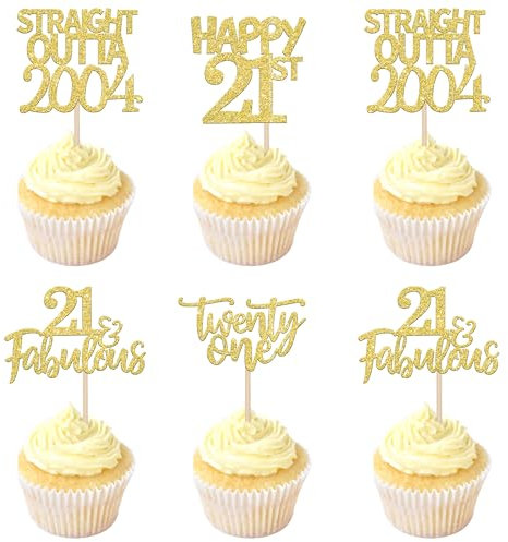 24 Stück 21st Geburtstag Tortendeko Straight Outta 2004 Cupcake Toppers Twenty-one Awesome Since 2004 Cupcake Picks 21 fabelhafte Tortendekorationen für 21. Geburtstag Gold