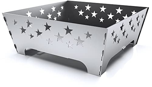 teileplus24 FS11 Feuerschale Feuerstelle Feuerkorb aus Stahl | Massiv | Modernes Design mit Belüftungssystem | Platzsparend Zerlegbar, Größe:Stern 43x43cm