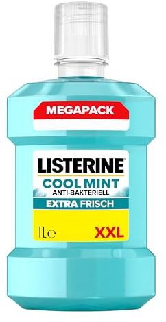 LISTERINE Cool Mint Mundwasser 1000 ml, antibakterielle Mundspülung mit ätherischen Ölen und intensivem Minzgeschmack, Zahnpflege-Spülung reduziert Zahnbelag und bekämpft wirksam Mundgeruch