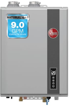 Rheem Natural Gas Condensing Tankless Water Heater Indoor Up To 9 GPM, 180,000 BTUs Continuous Super High Efficient Hot Water