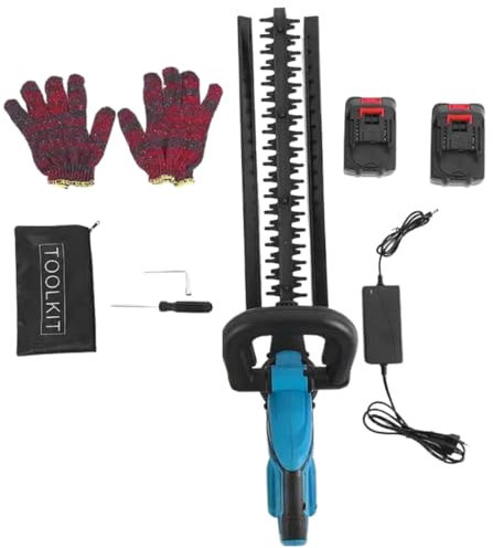 Tagliasiepi a Batteria Per Giardino, Tosasiepi Elettrico Senza Fili Con Lama In Acciaio 52Cm, Tagliasiepi Doppia Azione Potenza 600W Completo Di 2 Batteria e Caricatore.