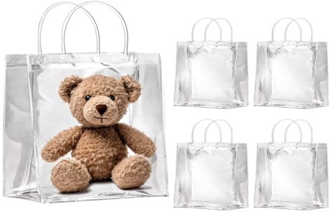 OfficeCastle Transparente Geschenktüten mit Griffen, wiederverwendbare Einkaufstaschen für Hochzeit, Babyparty, Partyzubehör, 20 x 8 x 20 cm, 5 Stück