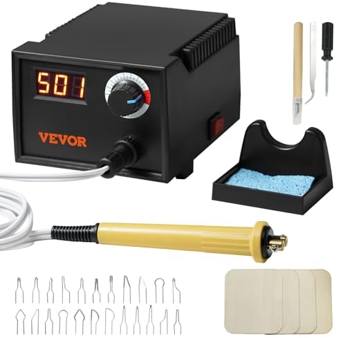 VEVOR Professionelles Holzbrenner Werkzeug Brandmalerei, Brandmalerei-Set Holzbrennwerkzeug Digital Display, Brandmalgerät Pyrography Machine Set, Brandmalstation inkl. 23 Drahtspitzen Brandmalkolben
