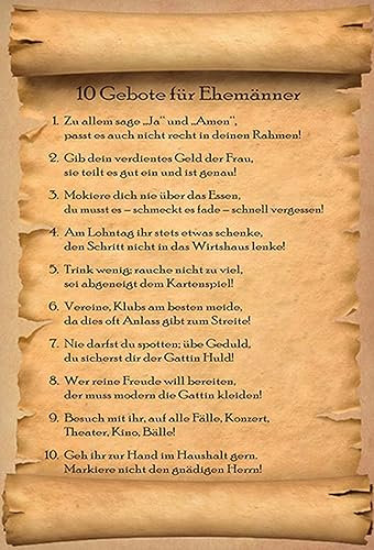 AGDeko® Blechschild 10 Gebote für Ehemänner sage ja Größe 30x20 cm