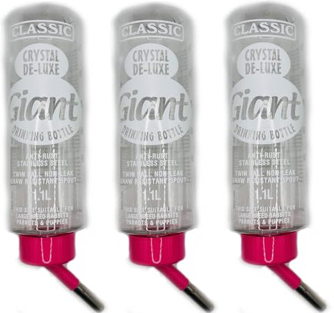3 PACK CLASSIC GIANT DRINKING BOTTLE PINK SMALL ANIMAL RABBIT GUINEA PIG 1.1LTR