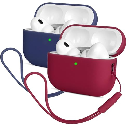 2PCS Kompatibel mit Airpods Pro 2 Generation Hülle 2022, Mocarheri Ultra-dünnes, Silikon Stoßfeste Weiches Schutzhülle für Airpods Pro 2, Voller Schutz für Airpods Pro 2, Weinrot/Dunkelblau