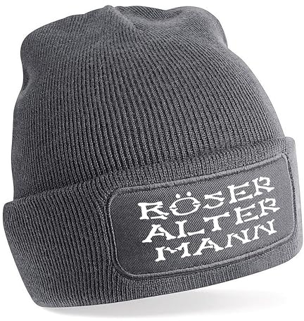 Herzbotschaft Beanie Strickmütze mit Spruch | Böser Alter Mann | grau | Unisex SoftTouch angenehm weiche und warme Wintermütze | OneSize Einheitsgröße für Erwachsene