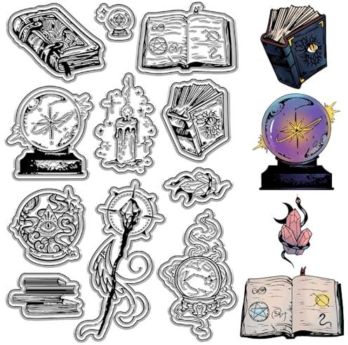 craspire Grimoire Clear Stamps Kerze, Kristallkugel, Magisches Zepter, Buch, Wahrsagerei, Wiederverwendbar, Retro, Transparent, Silikon-Stempelsiegel Für Journaling, Kartenherstellung, DIY