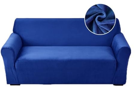 Highdi Stretch Sofabezug 4 Sitzer, Samt Élégant Waschbare Haustier-Sofa-Möbelbezüge Couchhusse Elastisch Weich Sofahusse für Wohnzimmer (Blau,4 Sitzer)