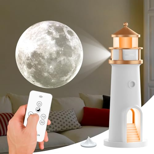 HONPHIER Mond Projektor Kinder Leuchtturm Deko mit Licht LED Mondlicht Projektor Lampe mit Fernbedienung Mondlampe für Schlafzimmer Wohnzimmer Geschenk