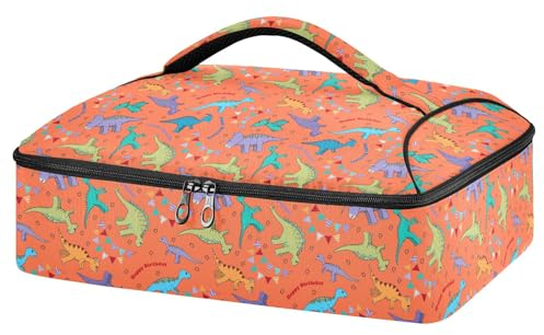 Mnsruu Dino Casserole Carrier For Hot or Cold Food, Insulated Food Carrier Bag with Lid, Perfect For Picnic, Tailgating, Camping, BBQ, Hiking, Trip, Beach