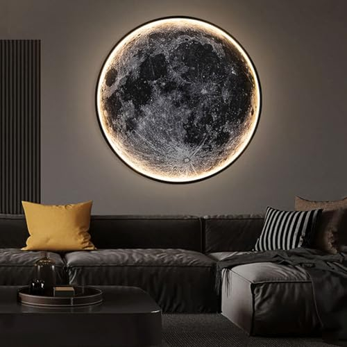LED Wandleuchte Mond 100cm Übergröße Art Deco Wohnzimmer Lampe Innen Wandlampe Dimmbar mit Fernbedienung Modern Deckenleuchte Ultradünn Rund Wandbeleuchtung für Schlafzimme Treppe Flur Mond Wandlicht