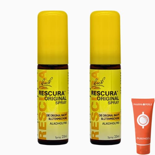Bach Original RESCURA Spray alkoholfrei (ehemals Rescue) 2x 20 ml) I Bachblüten-Mischung I innere Ruhe I bei Stress, Prüfungen, Schule I Spar-Set plus Pharma Perle give-away