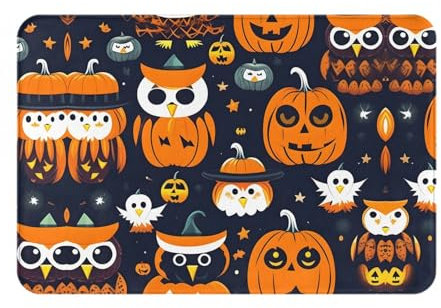 Halloween Eule Geist Kürbis Fußmatte - Willkommen Teppich, Schlafzimmer und Küchenteppich, ein Muss für Ihr Wohnzimmer und Dusche!