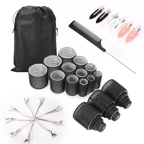 Set di 50 bigodini in per capelli, in nylon ecologico, 4 misure per vari ricci, perfetti per acconciature e volumi, 60, 45, 36, 25 mm, 24 pezzi e 24 clip per arricciare